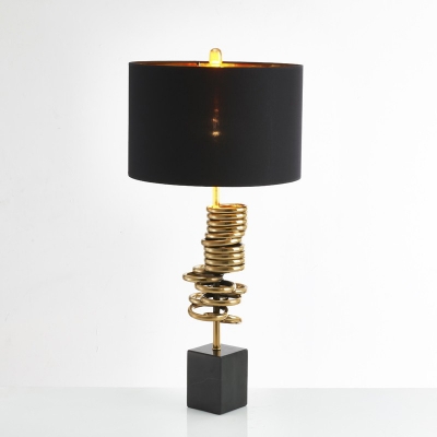 Cylinder Bedroom Night Lighting Metallic 1-Head Contemporary Nightstand Lamp in Black