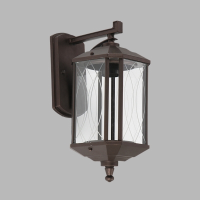 Dark Coffee Cuboid Sconce Lighting Country Textured Glass 1 Head Outdoor Wall Mounted Lamp