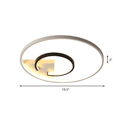 Double-Halo Flush Light Fixture Simple Acrylic Black and White LED Close to Ceiling Lamp in Warm/White Light, 16