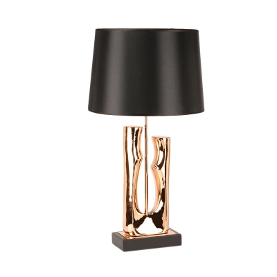 Drum Table Lamp Contemporary Metal 1 Head Bedroom Nightstand Lighting in Black with Fabric Shade