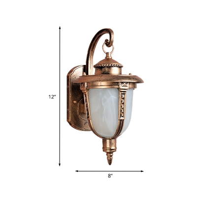 Farmhouse Acorn Wall Light Fixture 1 Bulb White Frosted Glass Sconce Lamp in Brass