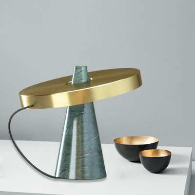 Gold Circular Table Lighting Contemporary 1-Light Metal Night Lamp with Conical Marble Base