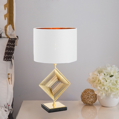 Gold Cylindrical Night Lamp Modern Style 1 Head Fabric Nightstand Lighting with Marble Base