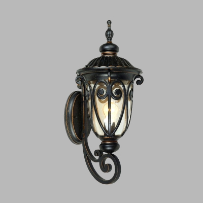 Lodges Pinecone Sconce Lighting 1 Light Clear Seeded Glass Wall Mount Fixture in Black