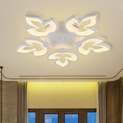 Maple Leaves Semi Flush Light Fixture Modernist Acrylic LED White Flush Mount Ceiling Lamp in White/Warm Light