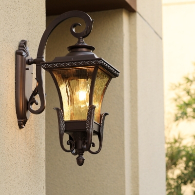 Metal Dark Coffee Wall Lighting Lantern 1-Bulb Lodges Wall Mount Sconce for Outdoor Corner