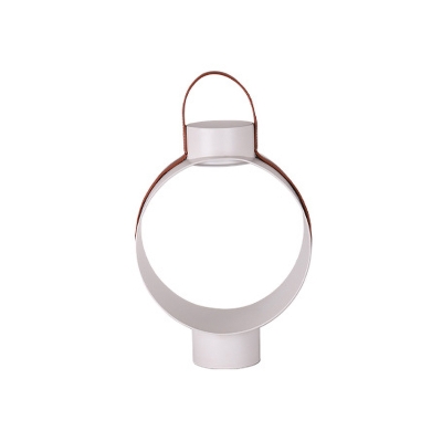 Metallic Circular Nightstand Lamps Minimalist White LED Table Light with Strap Design for Bedroom