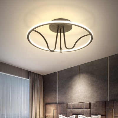 Minimalist Circular Semi Flush Light Acrylic Bedroom LED Flush Mount Ceiling Lamp in Black