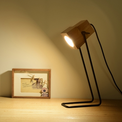 Minimalist Trapezoid Reading Light Wood 1 Light Bedroom Small Desk Lamp in Beige with Metal Frame