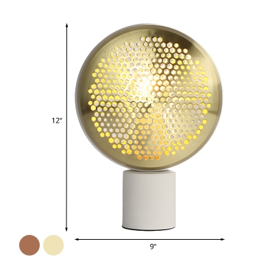Modern 1 Bulb Night Table Light Gold/Rose Gold Drum Plug In Desk Lamp with Metal Mesh Shade