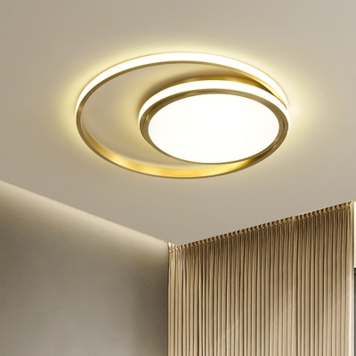 Modern LED Flushmount Lighting Gold Rings Ceiling Fixture with High Penetrated Silica Gel for Bedroom