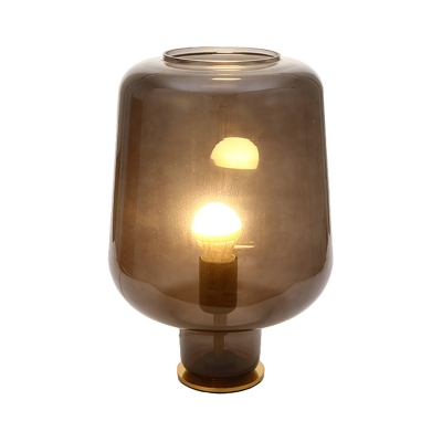 Nordic Bottle Shade Night Light Smoke Gray Glass 1 Head Bedroom Nightstand Lamp with Metal Base