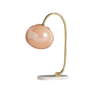 Pink Glass Ball Nightstand Lighting Nordic 1-Light Gold Reading Book Light with Marble Base