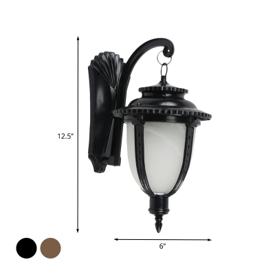 Rustic Urn Shape Sconce Lighting 1-Head Milky Glass Weather-Resistant Wall Mounted Lamp in Black/Bronze