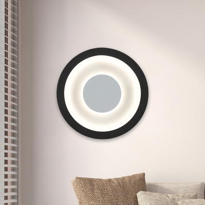 Simple LED Wall Lighting White and Black Round Flush Wall Sconce with Acrylic Shade