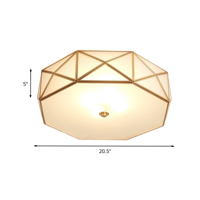 Simplicity 5 Heads Flush Light Brass Octagon Flush Mount Ceiling Lamp with White Glass Shade, 16.5