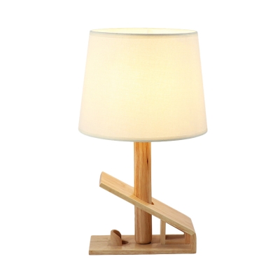 Tapered Drum Night Table Light Contemporary Wood 1 Light White Nightstand Lamp with Fabric Shade