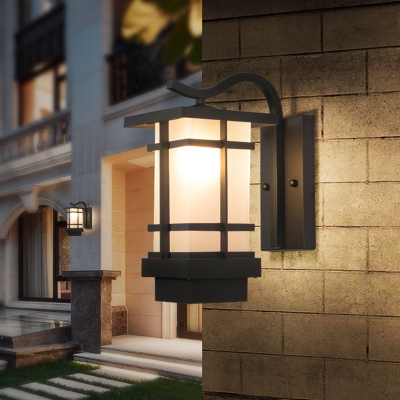 White/Yellow Glass Cuboid Sconce Light Fixture Farmhouse 1 Bulb Hallway Wall Lamp in Black