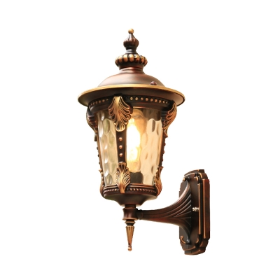 1-Head Wall Mounted Light Farmhouse Outdoor Sconce Lamp with Water Glass Shade in Coffee