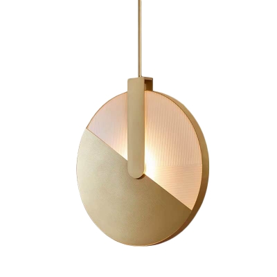 Aluminum Round Panel Suspension Light Post Modern LED Hanging Pendant Lamp in Brass with Rotatable Design, White/Warm Light