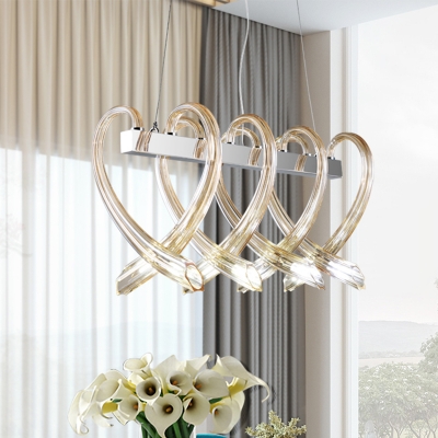 Amber Prismatic Glass Heart Island Pendant Contemporary 8-Light LED Ceiling Hang Fixture in Chrome