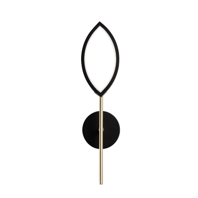 Black and Gold Leaf Shaped Wall Light Contemporary Acrylic LED Sconce Light Fixture with Metal Pencil Arm for Bedroom