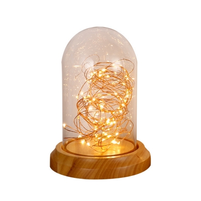 Capsule Night Lighting Minimal Clear Glass 1 Head Beige Nightstand Light with Wood Base