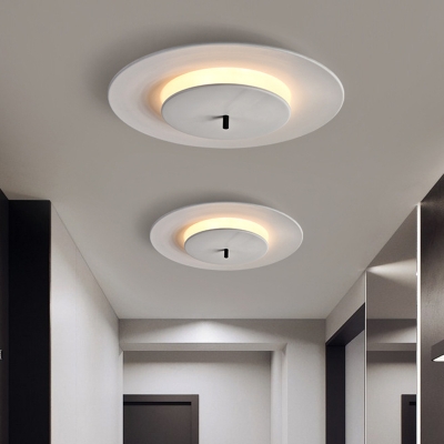 Flying Saucer Ceiling Light Fixture Simplistic Aluminum Green/Pink/White LED Flush Mount Lamp for Corridor in Warm/White Light
