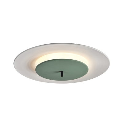 Flying Saucer Ceiling Light Fixture Simplistic Aluminum Green/Pink/White LED Flush Mount Lamp for Corridor in Warm/White Light