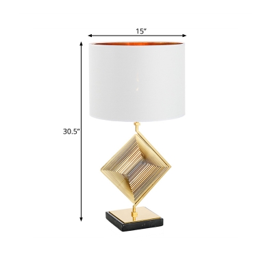 Gold Cylindrical Night Lamp Modern Style 1 Head Fabric Nightstand Lighting with Marble Base