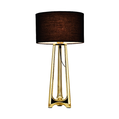 Gold Drum Nightstand Lighting Postmodern 1 Bulb Fabric Night Table Lamp with Metal Tripod