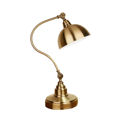 Gold Finish Gooseneck Arm Desk Light Vintage Metallic Study Room LED Table Lamp with Domed Shade