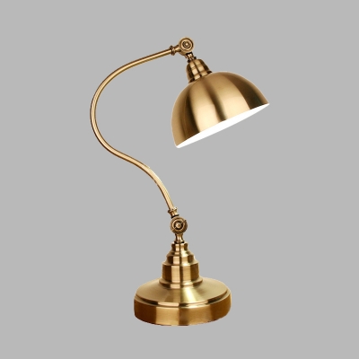 Gold Finish Gooseneck Arm Desk Light Vintage Metallic Study Room LED Table Lamp with Domed Shade