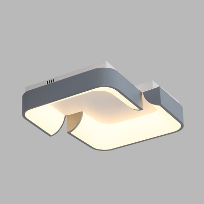 Iron Severed Square Flushmount Simple LED Ceiling Flush Mount in Grey for Bedroom, Warm/White Light