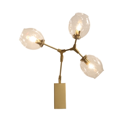 Minimal 3-Head Metal Wall Lighting Fixture Gold Finish Ball Sconce Light with Frosted Glass Shade