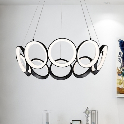 Modernism Multi-Ring Ceiling Chandelier Acrylic Living Room LED Pendant in Black/Gold, White/Warm Light