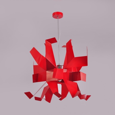 Red Finish Paper Crane Pendant Light Fixture Contemporary 1-Head Metallic Hanging Lamp Kit