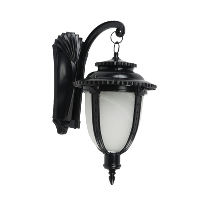 Rustic Urn Shape Sconce Lighting 1-Head Milky Glass Weather-Resistant Wall Mounted Lamp in Black/Bronze