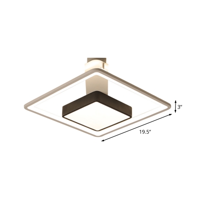 Square Ceiling Mounted Fixture Contemporary Metal Black and White LED Flushmount in White/Warm Light, 16