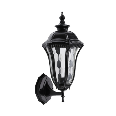 1 Light Sconce Lighting Country Urn Shape Clear Dimpled Glass Wall Mount Lamp Fixture in Black