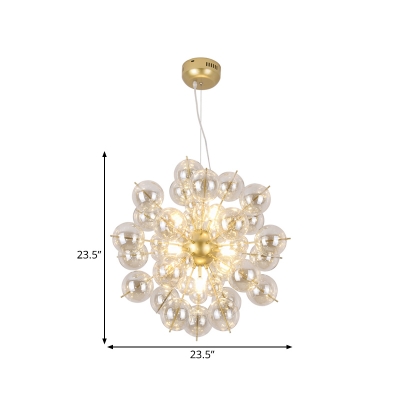 8 Heads Living Room Chandelier Lighting Minimalist Gold Pendant Lamp with Spherical Clear Glass Shade