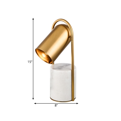 Adjustable Metal Cylinder Nightstand Lamp Contemporary 1 Bulb Gold Table Lighting with Marble Base
