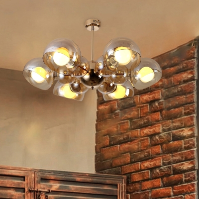 Amber Glass Shade Dome Flushmount Light Contemporary 4/6 Lights Semi Flush Mount Lamp for Living Room