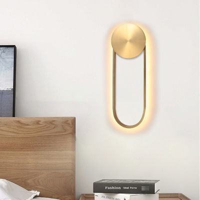 Arc Shape Metallic Flush Wall Sconce Post-Modern LED Brass Wall Mount Lamp for Bedroom