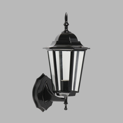 Black Finish Geometric Sconce Light Fixture Farmhouse Clear Glass 1 Bulb Outdoor Wall Lamp