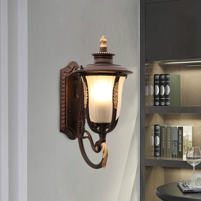 Coffee 1 Bulb Wall Light Sconce Rustic Milky Ribbed Glass Acorn Shape Up/Down Wall Mount for Outdoor