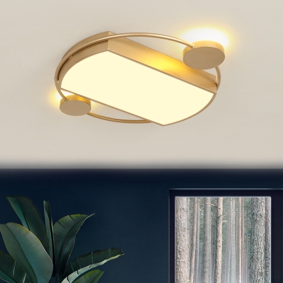 Gold Geometric Ceiling Mounted Light Minimalism Acrylic LED Flush Mount Lamp with Ring for Bedroom, 16