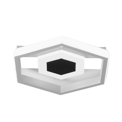 Hexagon Metallic Flush Light Fixture Modernist LED White Ceiling Flush Mount for Corridor, White/Warm Light
