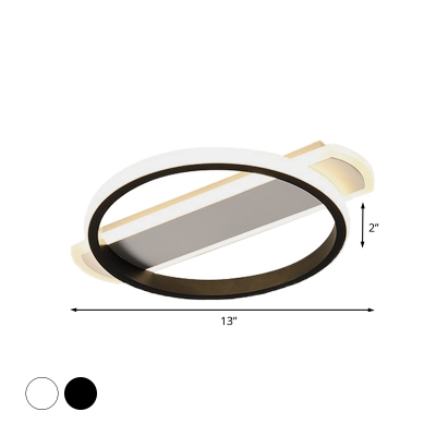 Hoop Passage Flushmount Lighting Acrylic LED Simple Close to Ceiling Lamp in White/Black with Arc Rectangle Canopy, Warm/White Light