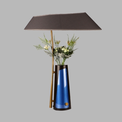 Modern Tapered Fabric Table Lamp 1-Light Nightstand Light in Black with Metal Vase Base